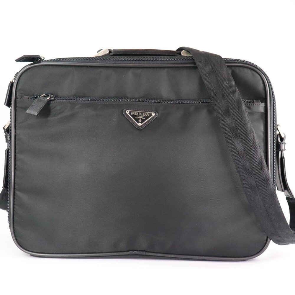 Prada nylon black computer messenger bag